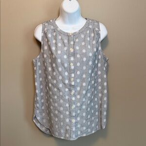 LOFT Size Small Gray Sleeveless Button-Front Dot Print Top